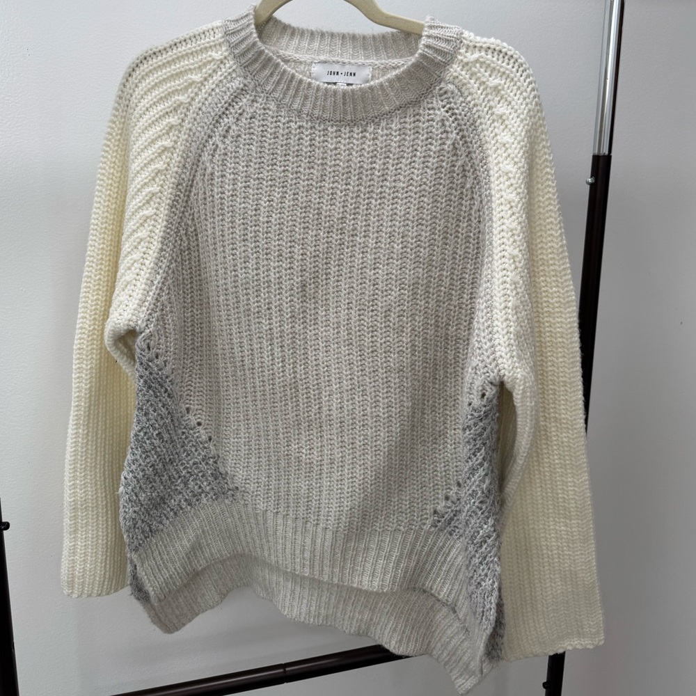 John + Jenn Cream and Gray Knit Sweater